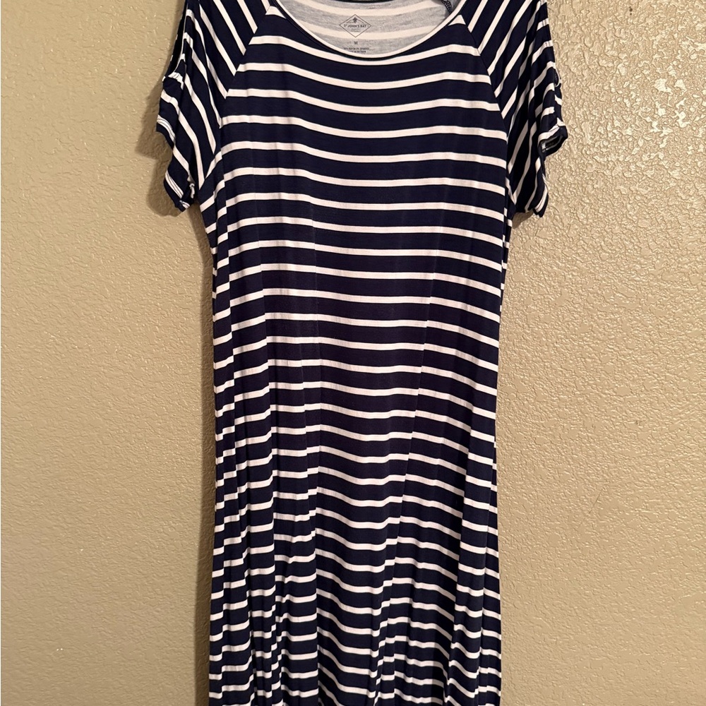 St. John's Bay Blue and White Midi Sundress with Flutter Sleeves